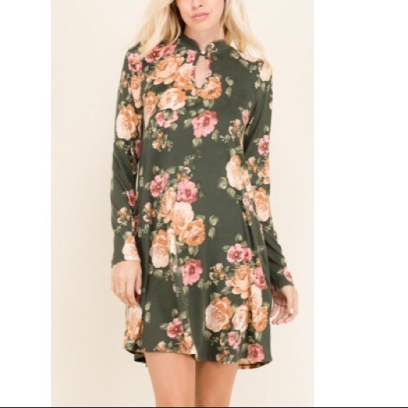✨LAST ONES✨Olive floral side pocket swing dress - Picture 4 of 6